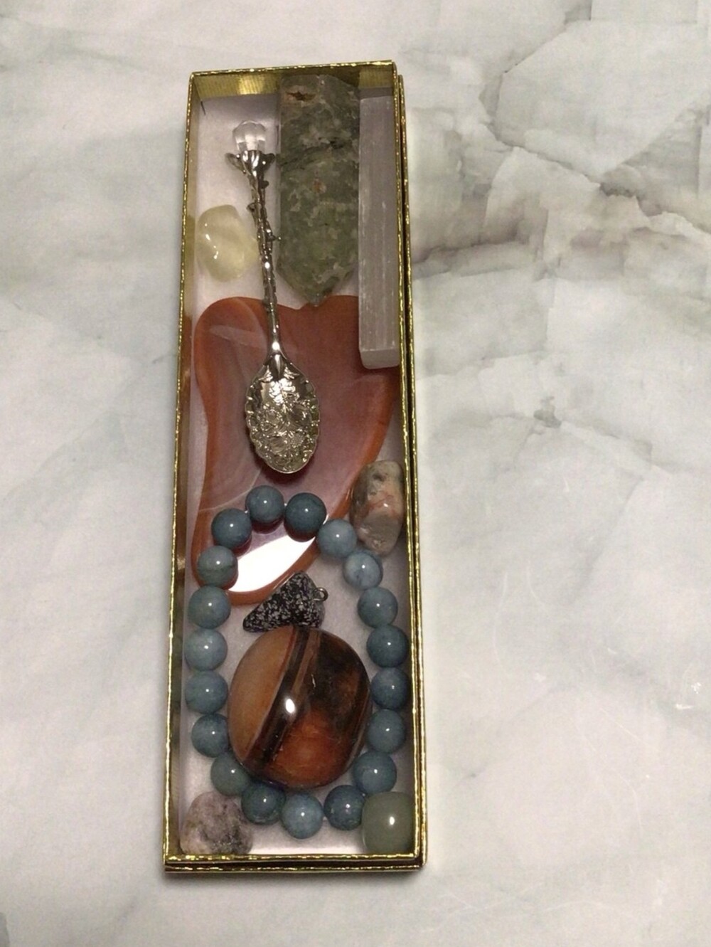 Crystal and Stone Gift Set with Blue Beaded Bracelet